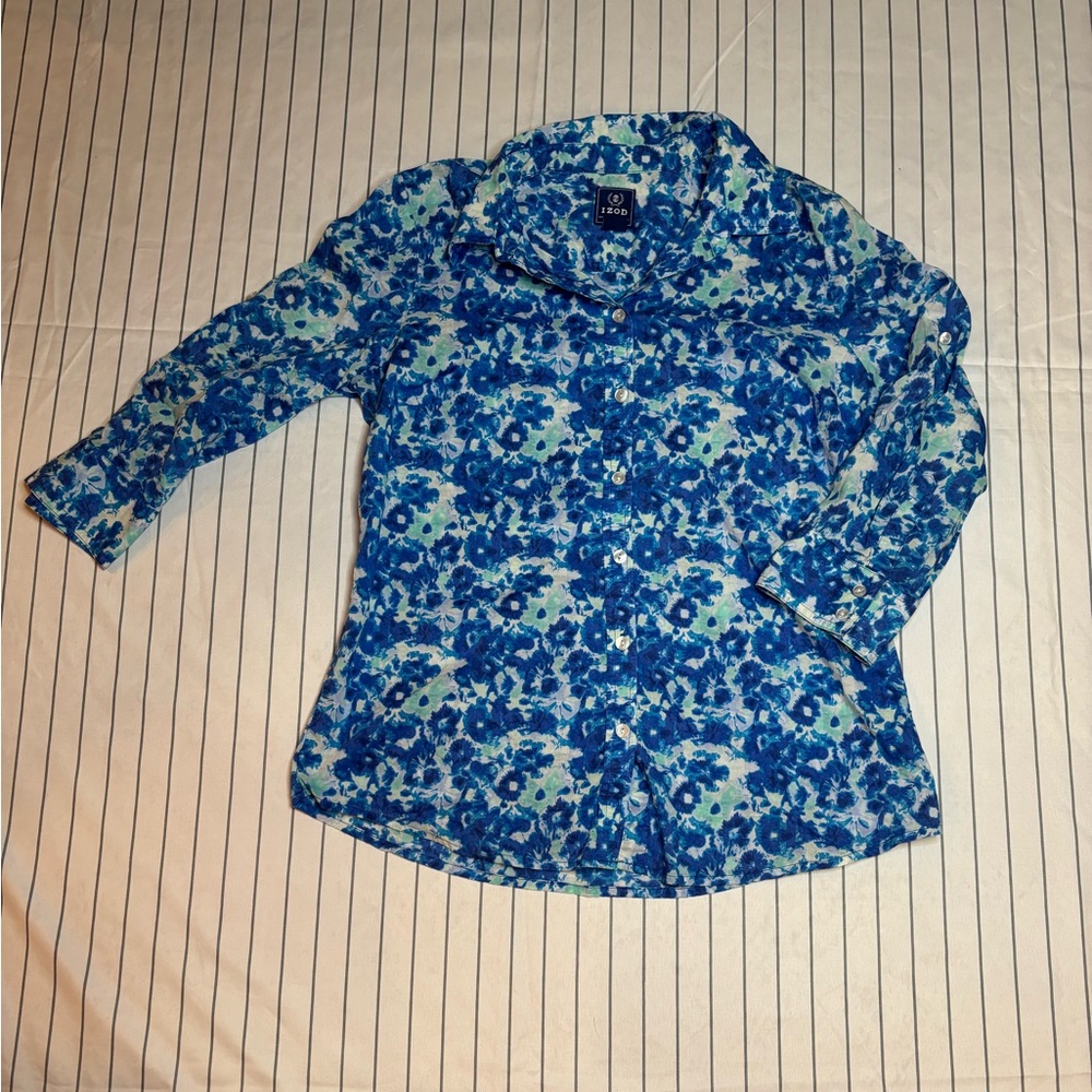Izod Blue and White Floral Shirt